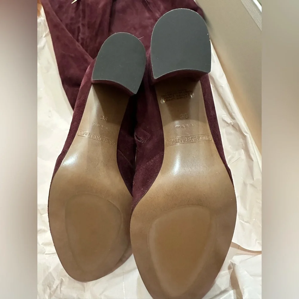 L'Autre Chose Italy Burgundy Suede Over The Knee Block Heel Boots 35 NWT